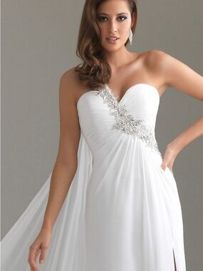 Night Moves Prom Collection White One-Shoulder Beaded Gown